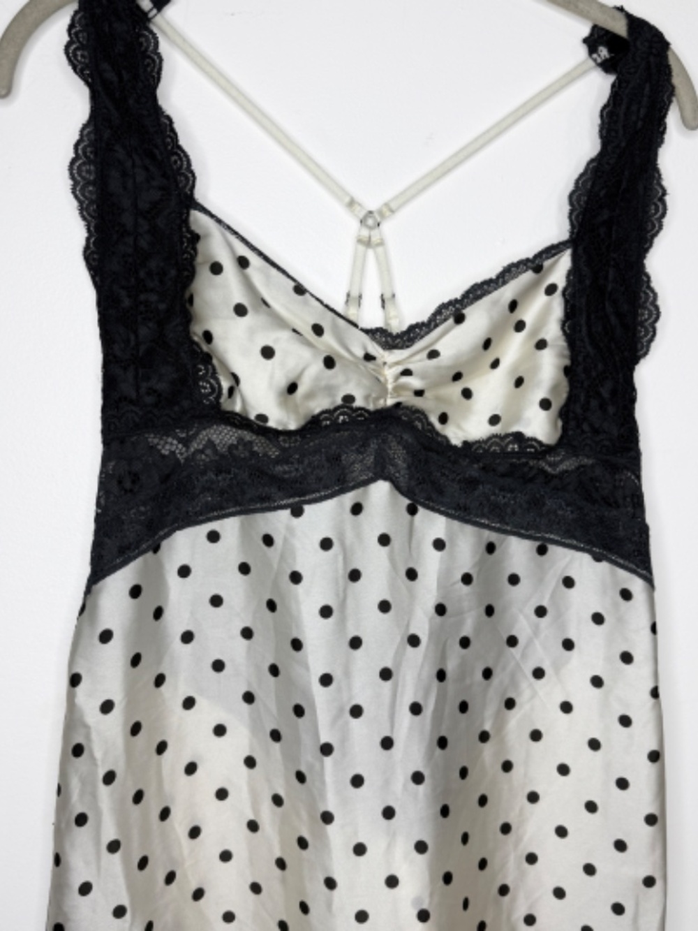timately Free People Satin Polka Dot Lace Maxi Slip Dress Ivory Black Coquette - Picture 2 of 11
